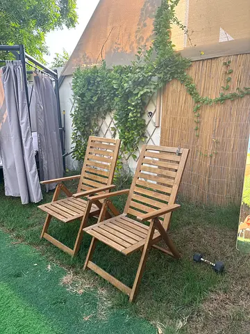 Pair of Wooden Outdoor Folding Chairs - Good Condition