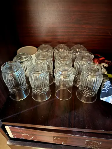 Set of 12 Clear Ribbed Glass Tea Cups Bowl, Tea cup set, Big Pan- Good Condition
