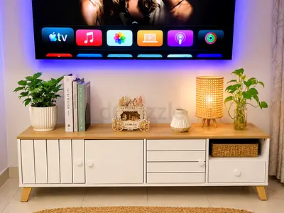 Wooden TV Console / Media Unit - White  Oak Finish