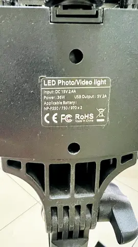 LED Photo/Video Light with Stand - 36W, USB Output, Compatible NP-F550/750/970