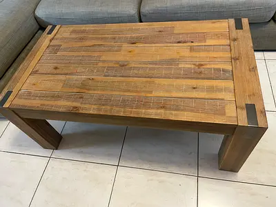 Rustic Solid Wood Coffee Table with Metal Accents