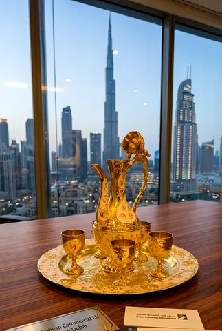 Gold-tone Decorative Arabic Dallah Coffee Set with Tray