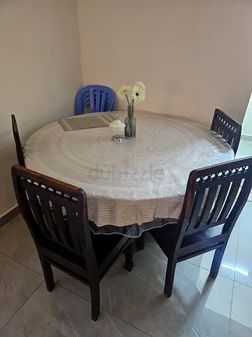Solid Wood Round Dining Table with 4 Chairs