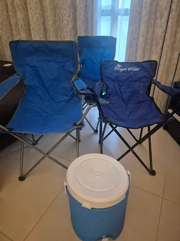 Three Foldable Camping Chairs with Cooler Box - Good Condition