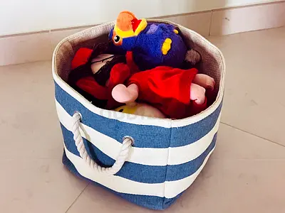 Striped Fabric Storage Basket with Soft Toys