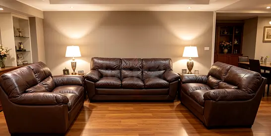 Brown Leather 3‑Piece Sofa Set — Good Condition