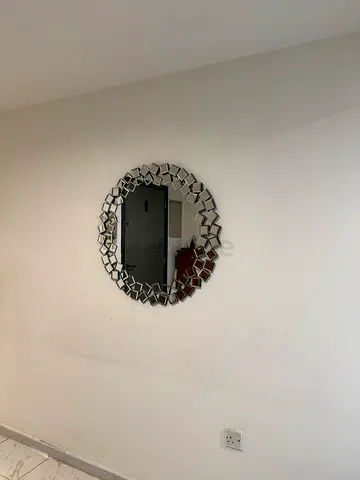 Round Decorative Wall Mirror with Faceted Frame - 78cms diameter