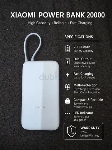 Power Bank Xiaomi 20000mAh (White) - Portable Fast Charger