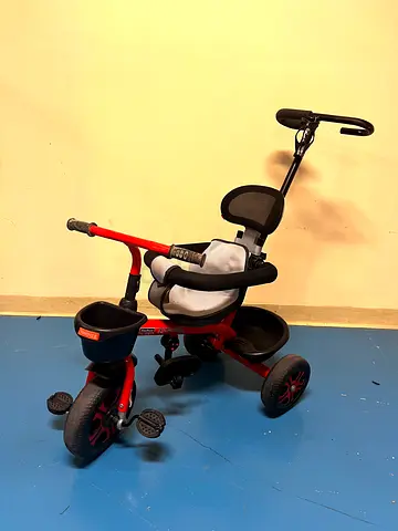 Red and Black Kids Tricycle with Push Handle