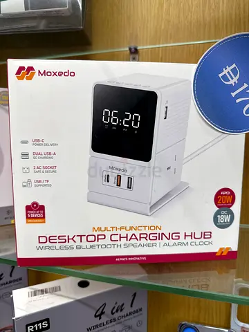 Moxedo Desk Top Charging Hub with Wireless Bluetooth Speaker  Alarm Clock
