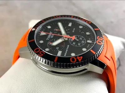 Brand New Tissot Seastar Chronograph Mens Watch with Orange Rubber Strap