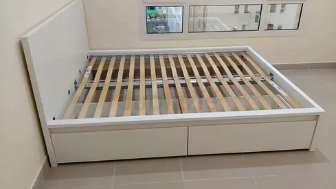 Ikea Malm White Wooden Queen Bed Frame with Storage Drawers - Good Condition