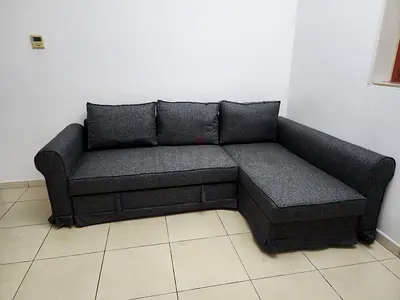 Comfortable L-Shaped Grey Sofa Bed With Storage