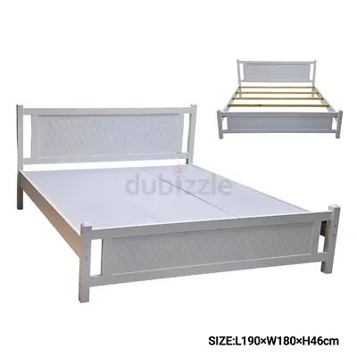 White Wooden Double Bed Frame with Headboard and Footboard - L190 x W180 x H46cm