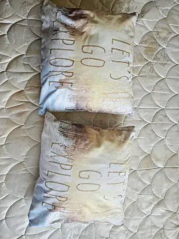Set of 2 decorative Lets Go Explore throw cushions - neutral tones