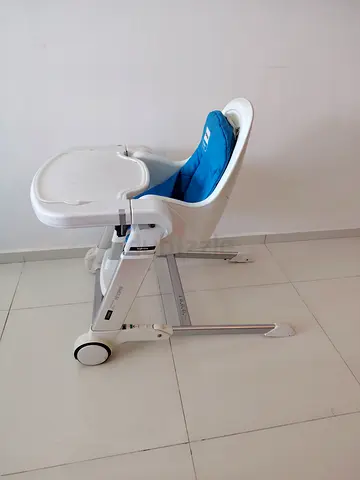 Adjustable Baby High Chair with Tray - White  Blue