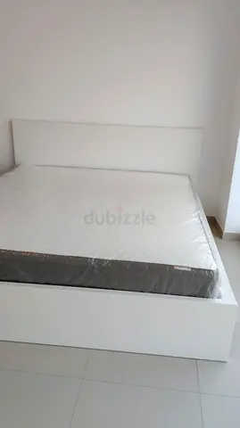 Ikea Malm White Platform Bed Frame with Headboard + Mattress - Good Condition