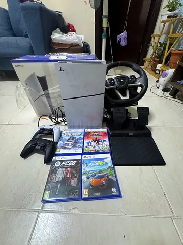 PlayStation 5 Console with Steering Wheel, Pedals, Controller and 5 Games