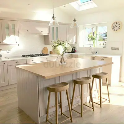 Light Wood Kitchen Island with 3 Stools - Ready to Use