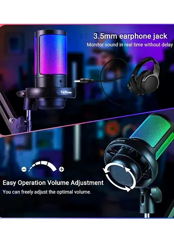 USB PC gaming microphone with RGB lighting effects