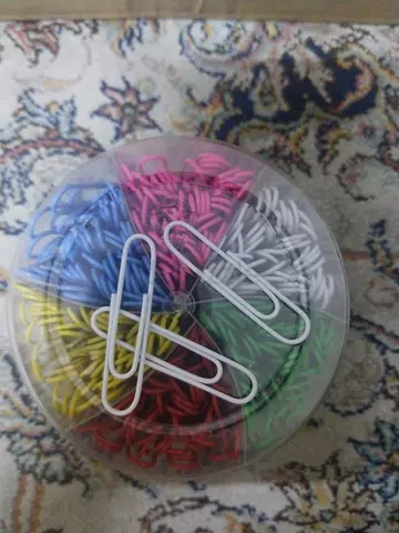 Container of multicolor paper clips (assorted sizes)