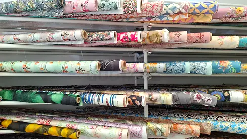 Assorted Decorative Fabric Rolls — Multiple Patterns and Colors