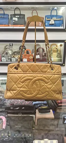 Chanel Beige Quilted Leather Tote Bag