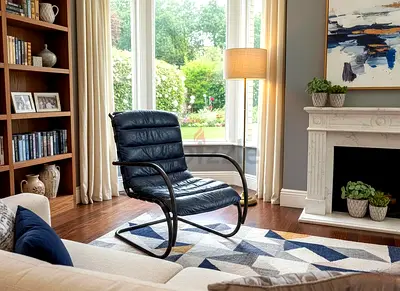 blue leather accent or lounge chair
