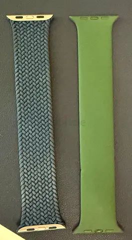 Original Apple Watch Bands — Braided Solo Loop (Blue) and Sport Solo Loop Band (Green) 44/45/49mm