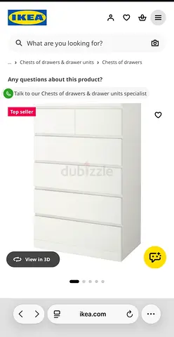 IKEA white 6-drawer chest (tallboy) in good condition