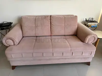 Light Pink Two-Seater Velvet Sofa - Good Condition Sofa Bed and Storage Space
