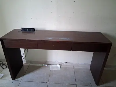 Dark Wood Console Table / Study Desk with Built-in Power Outlet