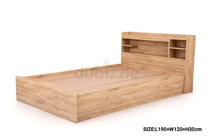 Wooden Double Bed Frame with Headboard Storage - Light Oak