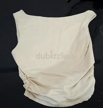 Beige sleeveless ruched womens top - casual
