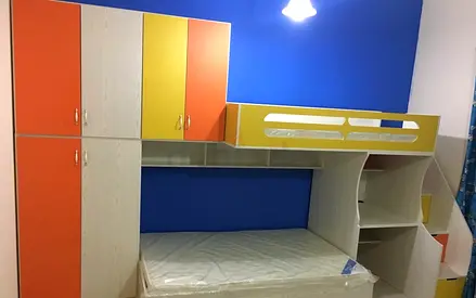 Childrens bunk bed with wardrobe , studytable, mattress and storage dhs 1200