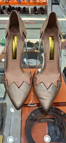 Rupert Sanderson Gold Pointed Toe Pumps with Clear Panels