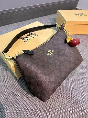 Coach Signature Canvas Shoulder Bag with Cherry Charm