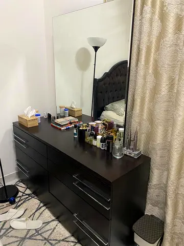 Dark Wood 6-Drawer Dresser with Large Mirror. Send WhatsApp