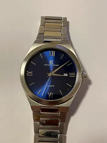 Classic Silver Mens Quartz Watch with Blue Dial