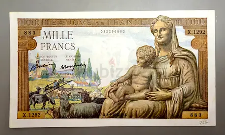 France 1000 Francs Banknote,  1942, Extremely Fine