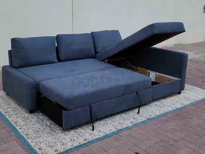 Gray L-Shaped Sofa Bed with Built-in Storage