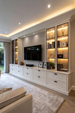 Built-in TV Entertainment Unit with Display Cabinets and Storage