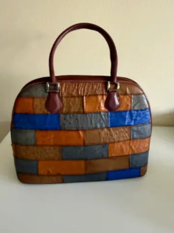 Multicolor Patchwork ostrich Leather Handbag with Double Handles