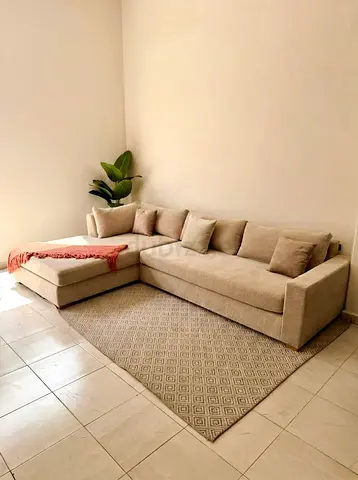 Beige L-shaped Corner Sofa with Cushions