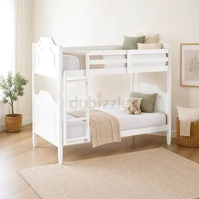 White Wooden Twin Bunk Bed - Classic Design, Good Condition