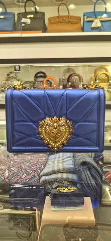 Dolce and Gabbana Devotion Blue Satin Bag