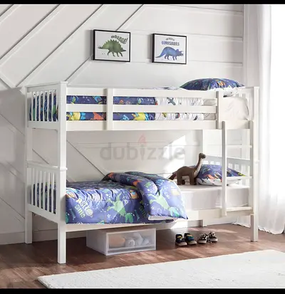 White Solid Wood Bunk Bed for Kids