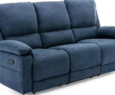 Comfortable Blue Recliner Sofa 6 Seater with Cup Holders