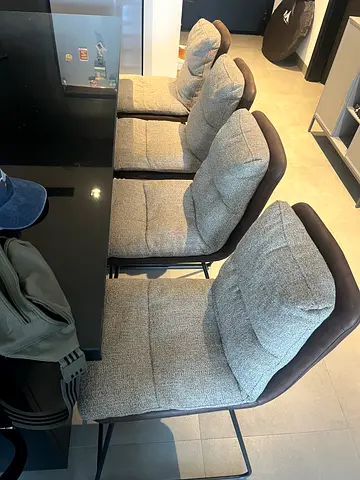 Set of 4 Grey Fabric Bar Stools with Cushioned Seats and Backrests