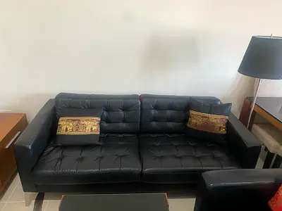 IKEA LANDSKRONA Black leather 3-seater sofa in good used condition